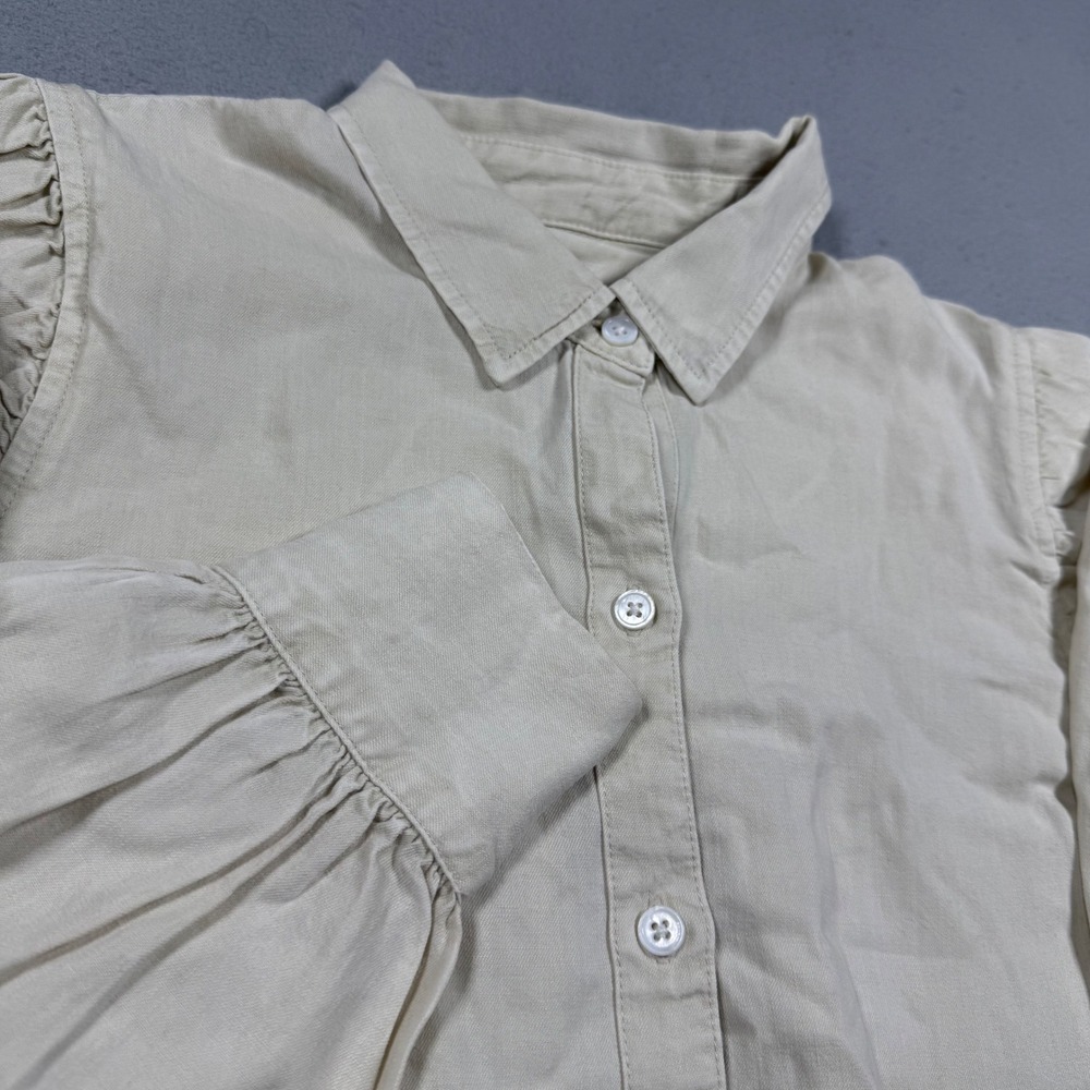 Rails Cream Lyocell Linen Ramie Ruffle Shoulder Button Down Shirt Womens Small